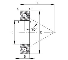 推力角接觸球軸承 BSB030062-2RS-T, 單向，接觸角 a = 60°，限制公差，兩側唇密封