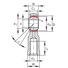 桿端軸承 GIKSL8-PS, 根據(jù) DIN ISO 12 240-4 標(biāo)準(zhǔn)，特種鋼材料，帶左旋內(nèi)螺紋，免維護(hù)