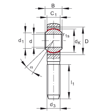 桿端軸承 GAKSL20-PS, 根據(jù) DIN ISO 12 240-4 標(biāo)準(zhǔn)，特種鋼材料，帶左旋外螺紋，免維護(hù)