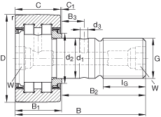 螺栓型滾輪 PWKR52-2RS, 軸向引導(dǎo)，滿裝圓柱滾子，兩側(cè)唇密封