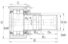 螺栓型滾輪 PWKRE40-2RS, 軸向引導(dǎo)，滿裝圓柱滾子，帶偏心擋圈，兩側(cè)唇密封