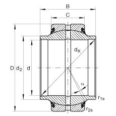 關(guān)節(jié)軸承 GE45-HO-2RS, 根據(jù) DIN ISO 12 240-1 標(biāo)準(zhǔn), 需維護(hù)，兩側(cè)唇密封