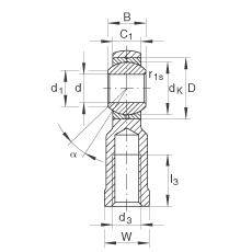 桿端軸承 GIKL20-PB, 根據(jù) DIN ISO 12 240-4 標(biāo)準(zhǔn)，帶左旋內(nèi)螺紋，需維護(hù)