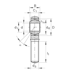 桿端軸承 GAKL8-PB, 根據(jù) DIN ISO 12 240-4 標(biāo)準(zhǔn)，帶左旋外螺紋，需維護