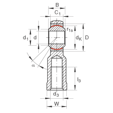 桿端軸承 GIKR6-PW, 根據(jù) DIN ISO 12 240-4 標(biāo)準(zhǔn)，帶右旋內(nèi)螺紋，需維護(hù)