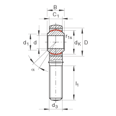 桿端軸承 GAKL8-PW, 根據(jù) DIN ISO 12 240-4 標(biāo)準(zhǔn)，帶左旋外螺紋，需維護(hù)