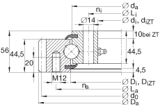 四點接觸球軸承 VSA200944-N, 標(biāo)準(zhǔn)系列 20， 外部的齒輪齒，兩側(cè)唇密封