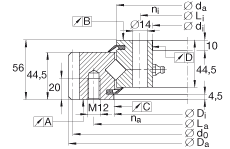 交叉滾子軸承 XSA140544-N, 標(biāo)準(zhǔn)系列 14， 外部的齒輪齒，兩側(cè)唇密封