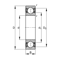深溝球軸承 61818-2RSR-Y, 根據(jù) DIN 625-1 標(biāo)準(zhǔn)的主要尺寸, 兩側(cè)唇密封