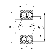 角接觸球軸承 3804-B-2Z-TVH, 雙列，雙側(cè)間隙密封，接觸角 α = 25°