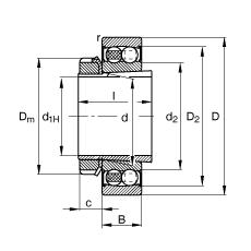 自調(diào)心球軸承 2213-K-2RS-TVH-C3 + H313, 根據(jù) DIN 630 和 DIN 5415 標(biāo)準(zhǔn)的主要尺寸, 帶錐孔和緊定套，兩側(cè)唇密封