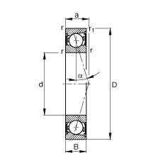 主軸軸承 B7022-C-2RSD-T-P4S, 調(diào)節(jié)，成對安裝，接觸角 α = 15°，兩側(cè)唇密封，非接觸，加嚴(yán)公差