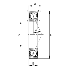 主軸軸承 B7000-E-2RSD-T-P4S, 調(diào)節(jié)，成對安裝，接觸角 α = 25°，兩側(cè)唇密封，非接觸，限制公差