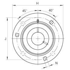軸承座單元 GRRY20-VA, 帶三個(gè)/四個(gè)螺栓孔的法蘭的軸承座單元，沖壓鋼板，內(nèi)圈帶平頭螺釘，R 型密封， 耐腐蝕保護(hù)
