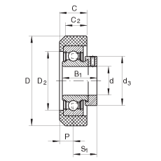 外球面球軸承 RCRA20/46-FA106, 帶橡膠插入件，偏心鎖圈定位， 兩側(cè) P 型密封