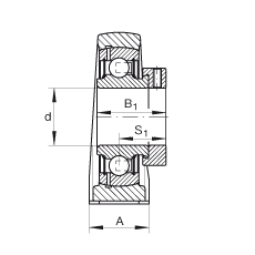 直立式軸承座單元 PAK35, 鑄鐵軸承座，外球面球軸承，根據(jù) ABMA 15 - 1991, ABMA 14 - 1991, ISO3228 帶有偏心緊定環(huán)